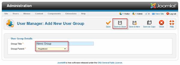User manager: Add New user Group