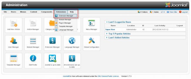 navigate to Extensions -> Extension Manager
