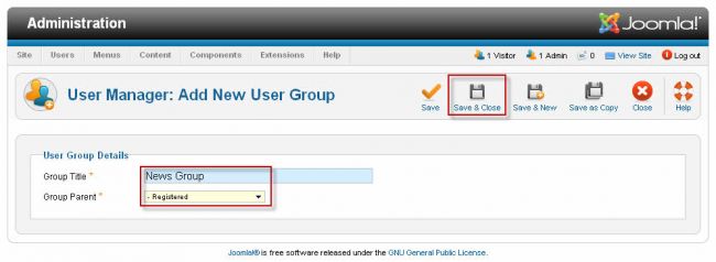 User manager: Add New user Group