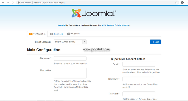 Now go to your domain name. Joomla! will automatically run the installer