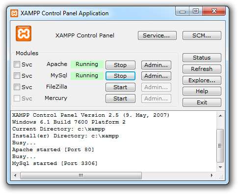 The XAMPP control panel for start/stop Apache, MySQL, FilaZilla & Mercury or install these server as services.