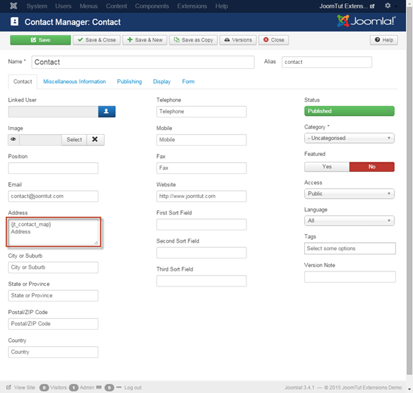 JT Contact Map Contact Address Information Settings