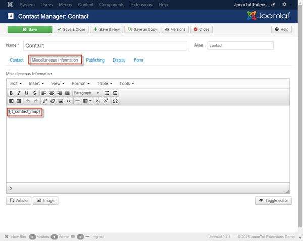 JT Contact Map Contact Miscellaneous Information Settings