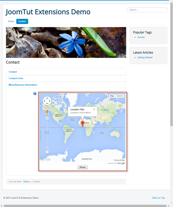 JT Contact Map Miscellaneous Information Demo
