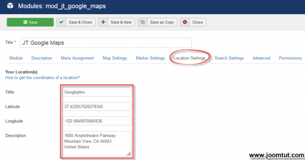 Module JT Google Maps Location Settings