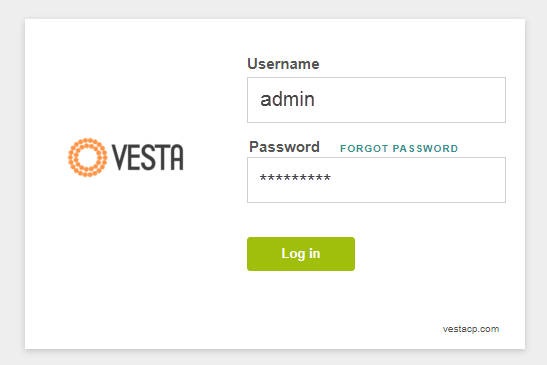 Enter your username and password to login to your VestaCP