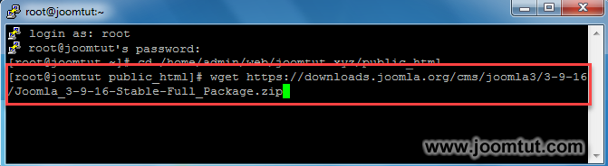 Run the command to download the latest Joomla! installation package