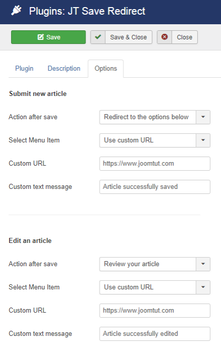 Plugin JT Save Redirect