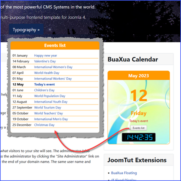 Module BuaXua Calendar - Display the events list