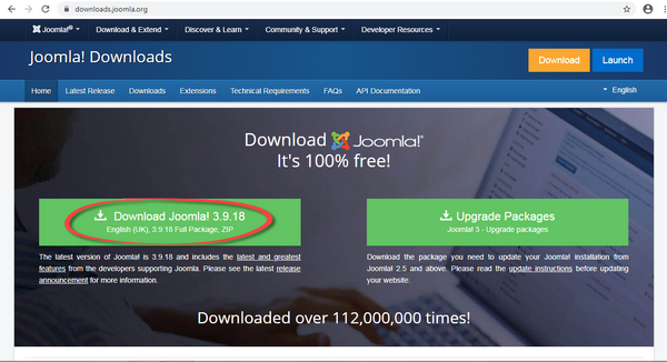 Download the current version of Joomla! installation package at Joomla! download page