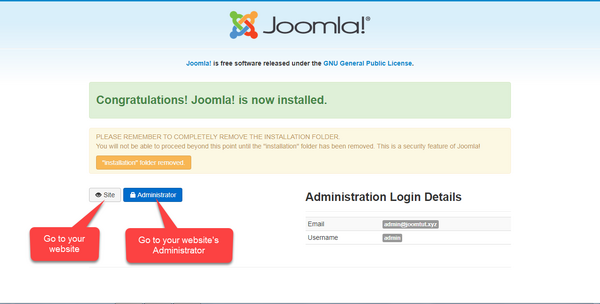 Now you can navigate to the Administrator or your website