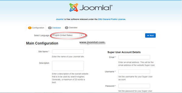 Now go to your domain name, Joomla! will automatically run the installer