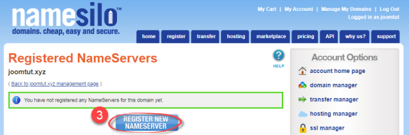 Click on Register New Name server