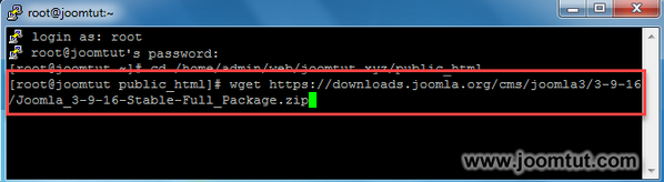 Run the command to download the latest Joomla! installation package